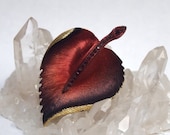 20% off BOO SALE KILLER 1960s Dark Red and Black Ombre Heart Leaf Enamel Painted and Rhinestone Brooch perfect for Goth Valentines Day - VivaEstelle
