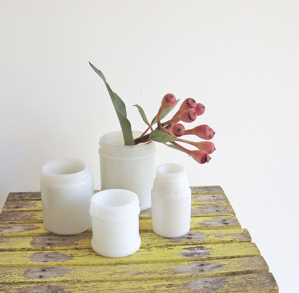 Old Milk Glass Jars Collection of 4 - AboutThePlace