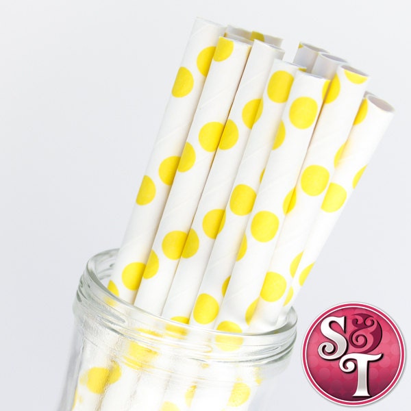 Dot Yellow Party Paper Straws - Cake Pop Sticks - Pixie Sticks - Qty 25 Il_570xn