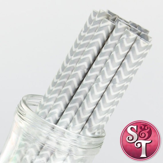 Chevron Zigzag Silver Metallic Party Paper Straws - Cake Pop Sticks - Pixie Sticks - Qty 25 Il_570xn