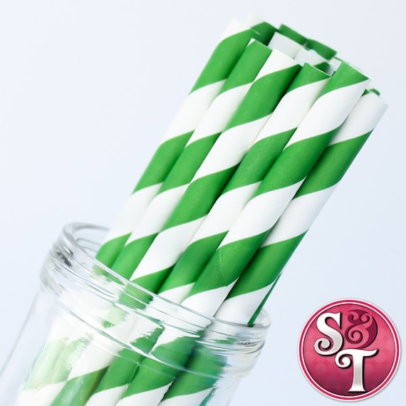 Stripe Green Party Paper Straws - Cake Pop Sticks - Pixie Sticks - Qty 25 Il_570xn