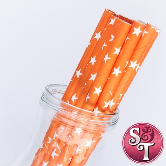 Star Orange/White Party Paper Straws - Cake Pop Sticks - Pixie Sticks - Qty 25 Il_570xn