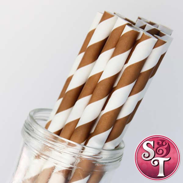 Stripe Brown Party Paper Straws - Cake Pop Sticks - Pixie Sticks - Qty 25 Il_570xn
