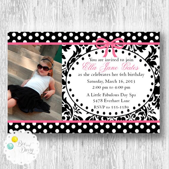 Damask Bow Invitation for Birthday Party or Baby Shower - Girls DIY Polka Dot Invite by BeeAndDaisy Il_570xn