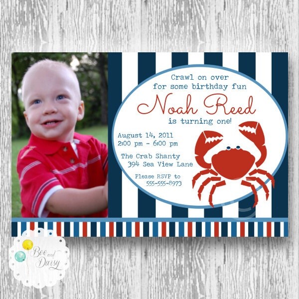 Crab Shack Photo Invitation Printable for Birthday Party or Baby Shower DIY Invite by BeeAndDaisy Il_570xn