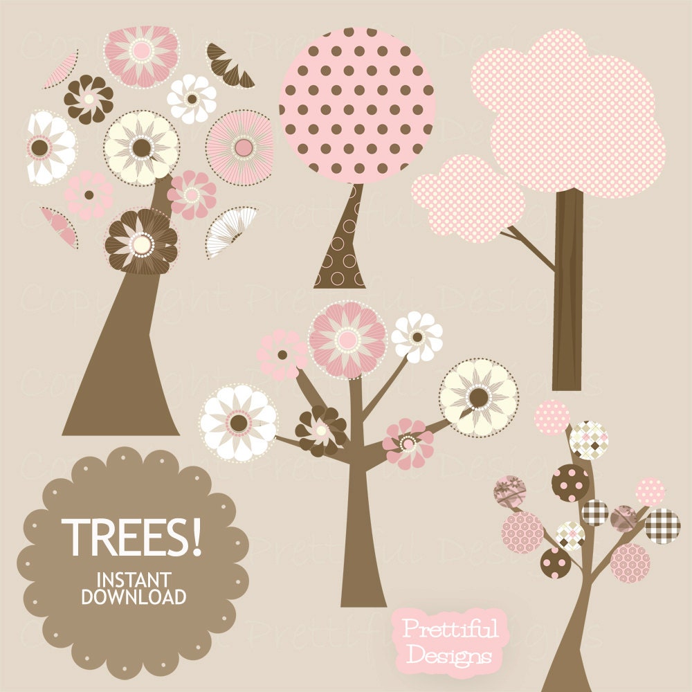 50% OFF SALE Clip Art Tree Retro Clipart Commercial Use Instant Download Neopolitan (712) Il_570xn