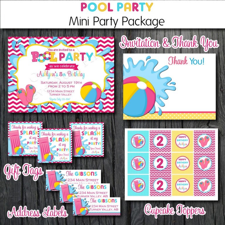Pool Party Birthday Party Package - DIY - You Print - MINI PACKAGE Il_570xn