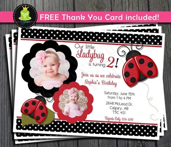 Ladybug Birthday Invitation - FREE Thank You Card included Il_570xn