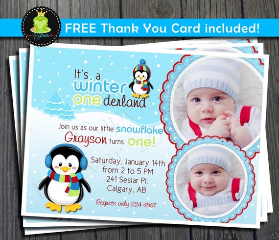 Winter ONEderland Birthday Invitation - FREE Thank You Card included Il_570xn