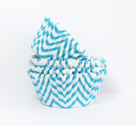 Cupcake Liners, Aqua Chevron Cupcake Liners, Turquoise Baking Cups, Chevron Cupcake Cups, Muffin Cups, Wedding, Baby Shower, Birthday Party Il_570xn