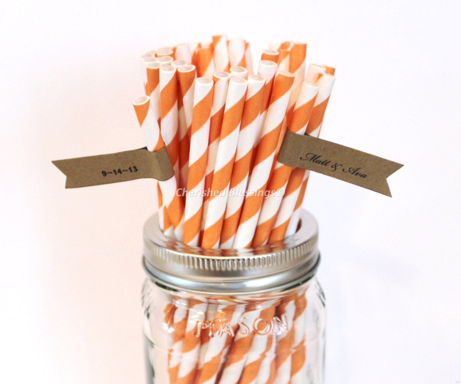 Paper Straws, 25 Orange Paper Straws, Striped Straws, Carnival Straws, Retro Straws, Wedding, Baby Shower, Kids, Decorations Made in USA Il_570xn