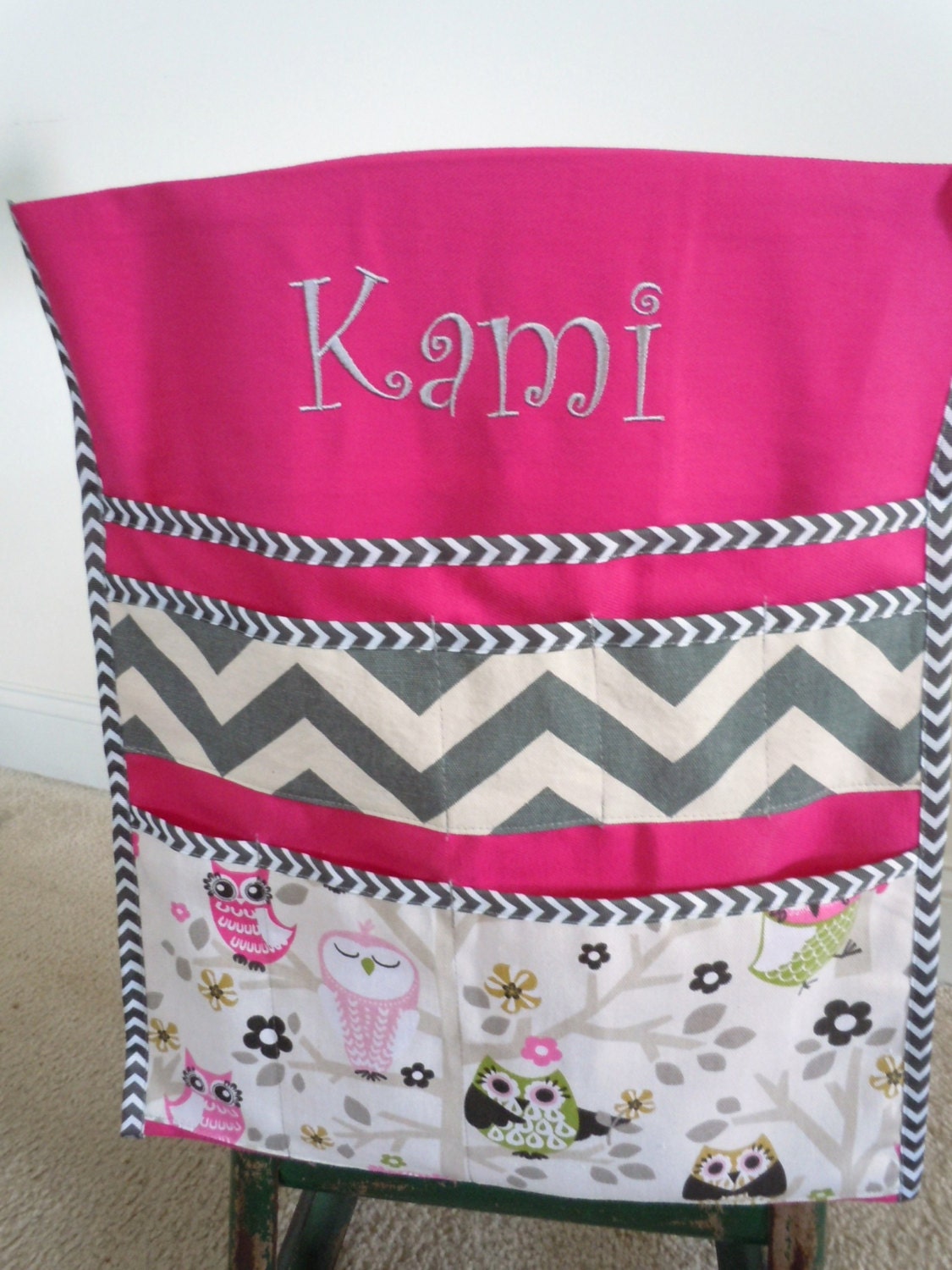 NEW - Owl & Chevron Deluxe Seat Sack with Personalized Embroidery - BeautifulHomeDesigns