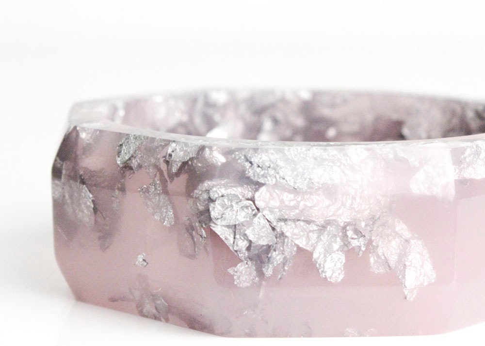 lavender octagonal eco resin faceted bangle with metallic silver flakes - RosellaResin