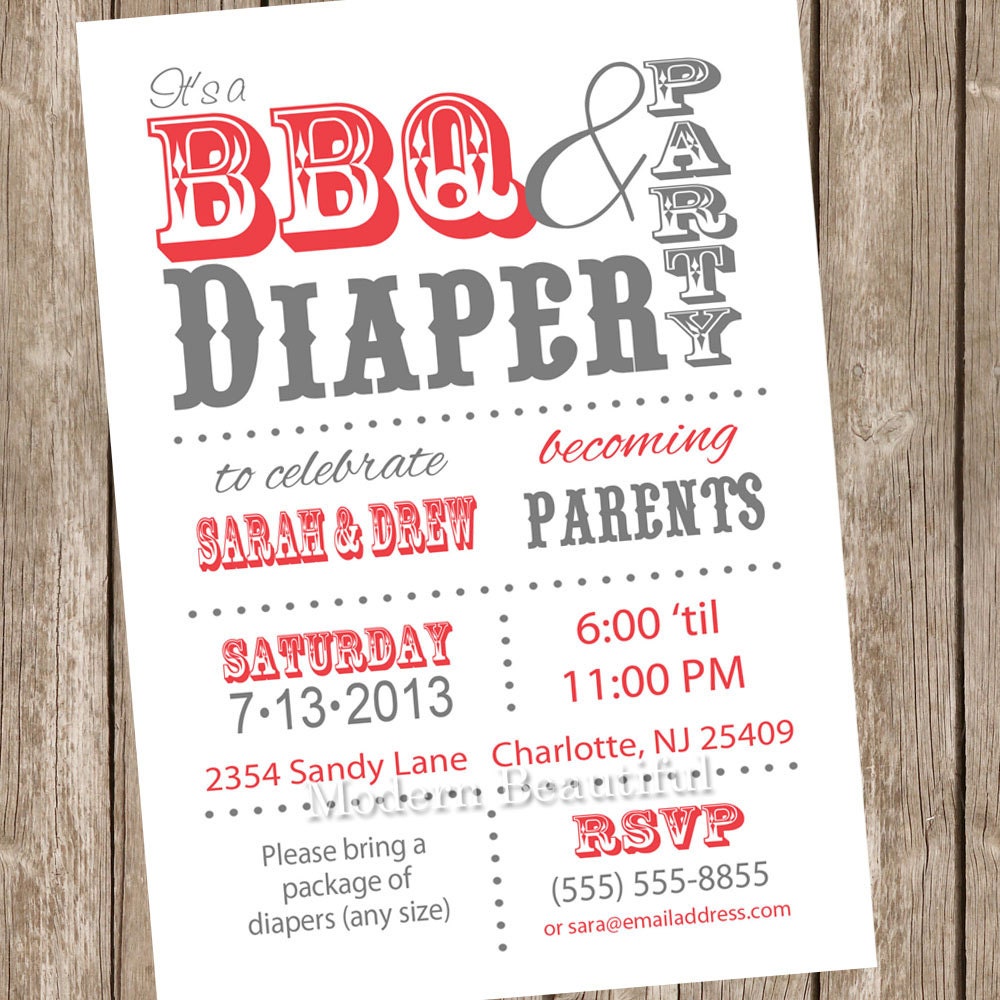White and red Couples BBQ and diaper Baby Shower Invitation, red, white, diaper invitation, couple baby shower, printable, digital file Il_570xn