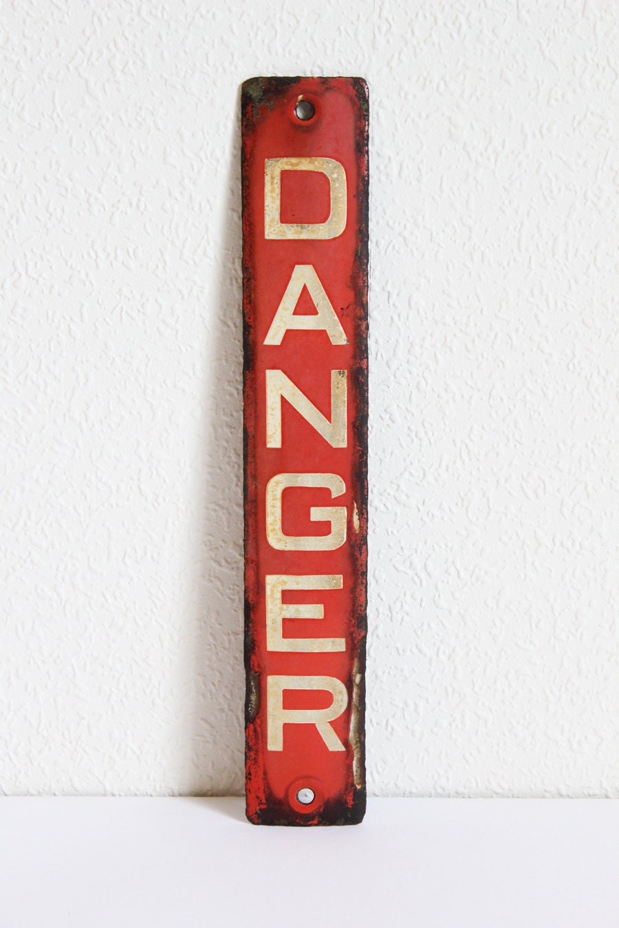 Vintage Enamel Metal Danger Sign Red With White By Emmalovesxxx 0753