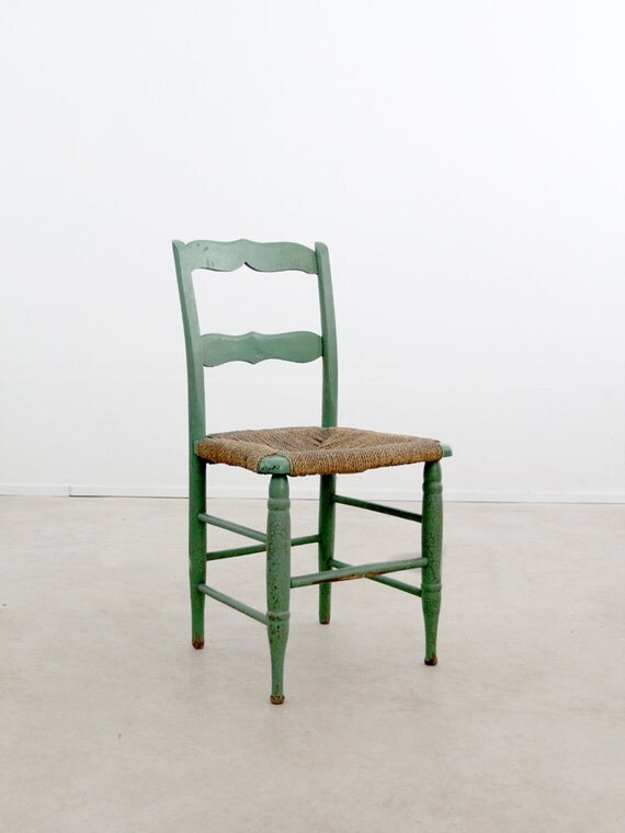 vintage rush seat chair painted wood chair by 86home on Etsy