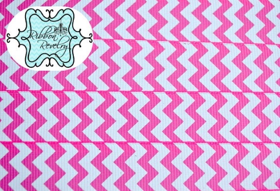 Pink & white chevron striped 7/8" grosgrain ribbon Valentines day Il_570xn