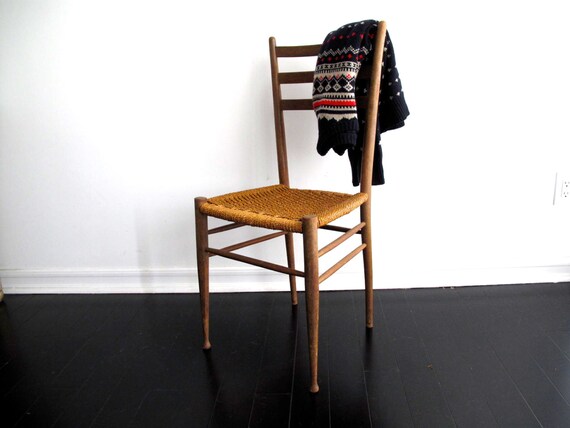 Vintage Wood Chair with Woven Bottom Mid by SnapshotVintage