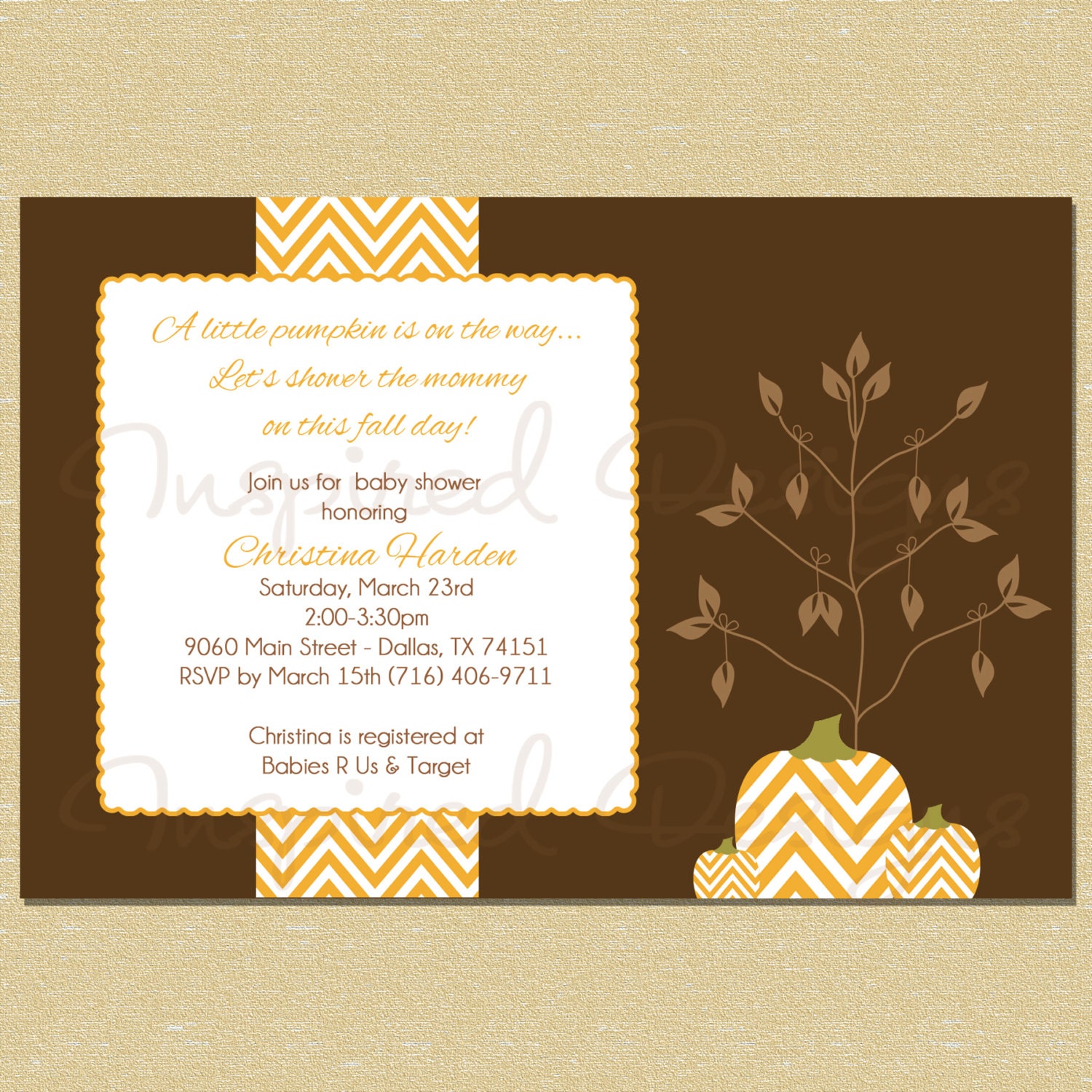 Fall Leaves and Pumpkins - Neutral Baby Shower Invitation (Boy or Girl) Il_570xn