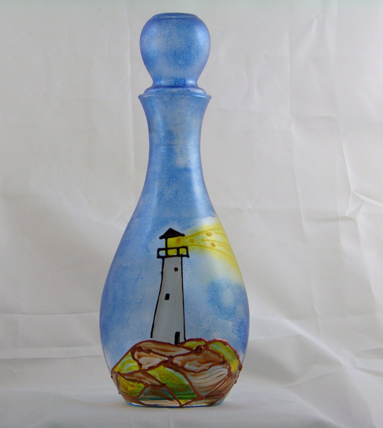 Lighthouse hand-painted wine decanter - GlassParadox