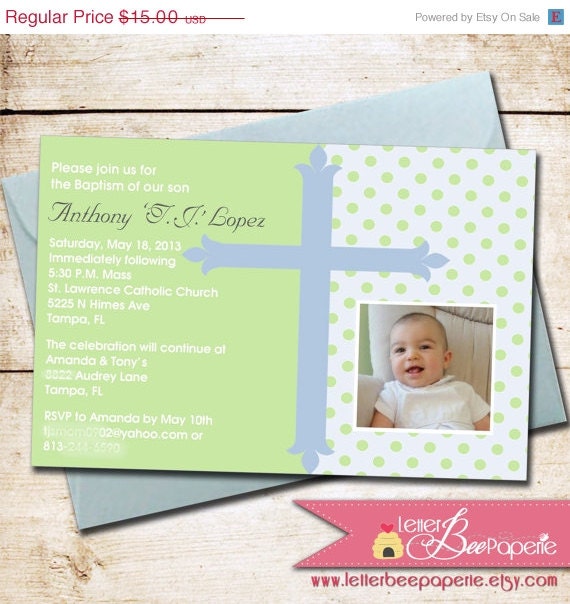 ON SALE Polka Dot Baptism / Christening Photo Invitation - Choose Your Colors - DIY Printable Photo Invite - Polkadots - Confirmation, Comm Il_570xn