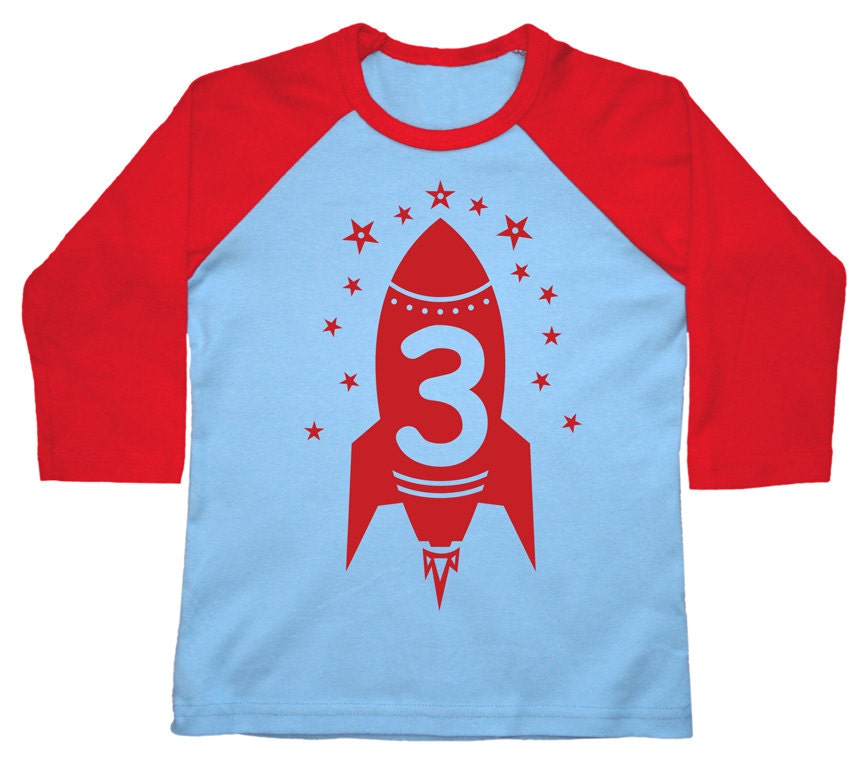 Third Birthday red rocket boys shirt kids toddler by FreshFrogTees