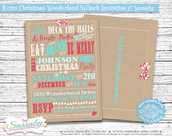 Christmas 'Retro Wonderland' Invitation - DIY PRINTABLE FILE - Christmas Party Il_570xn