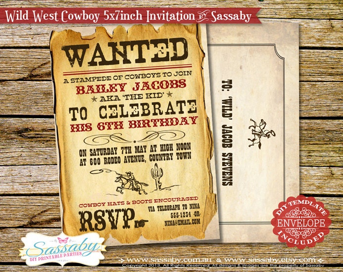 Wild West Cowboy Boys Party Invitation - DIY PRINTABLE FILE by Sassaby Il_570xn