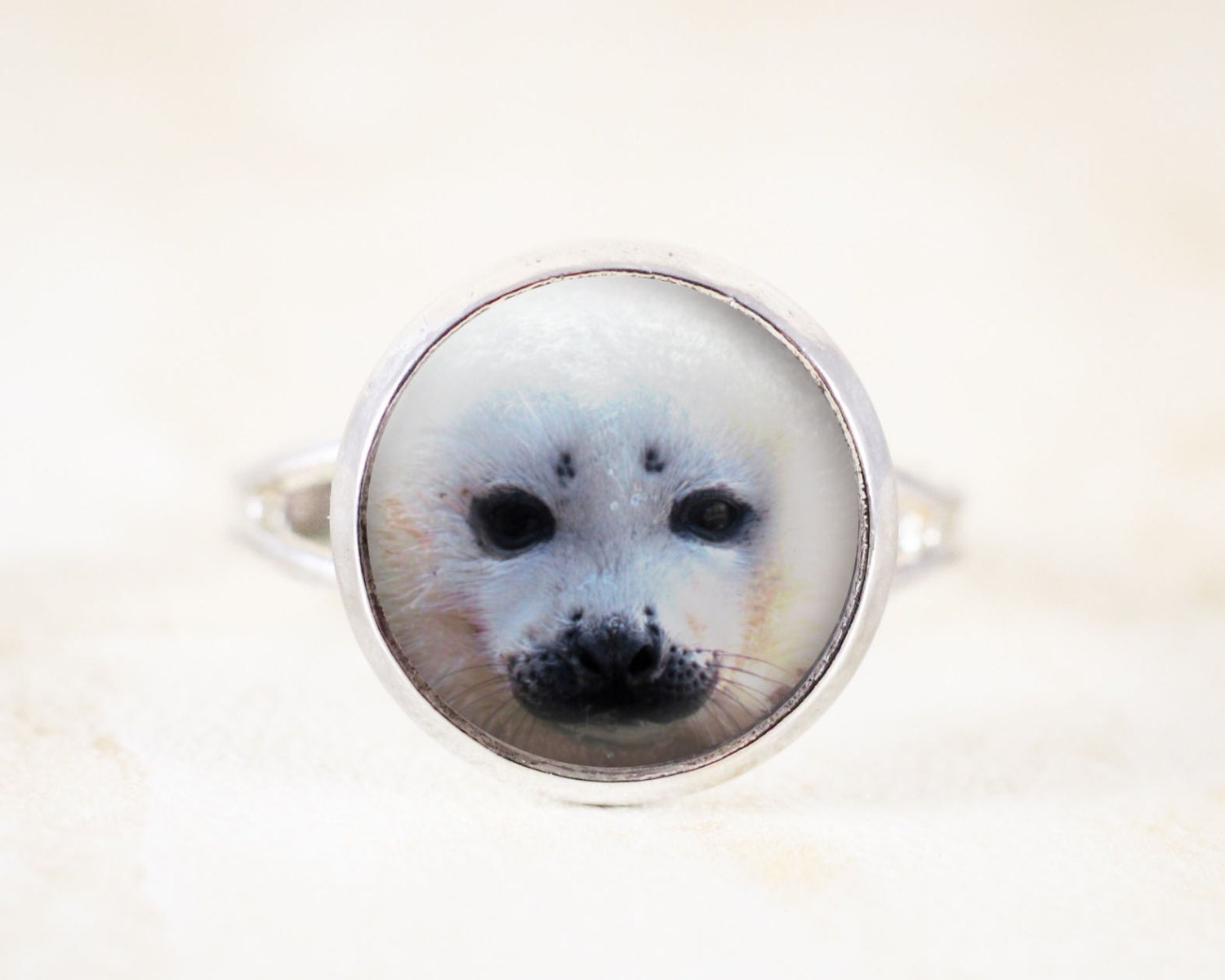Baby Seal Pup Ring White Seal Animal Jewelry by ADelicateWorld