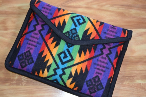 Macbook Sleeve - padded laptop bag - 13" Macbook AIR - purple and black native american - Antler Button or Velcro