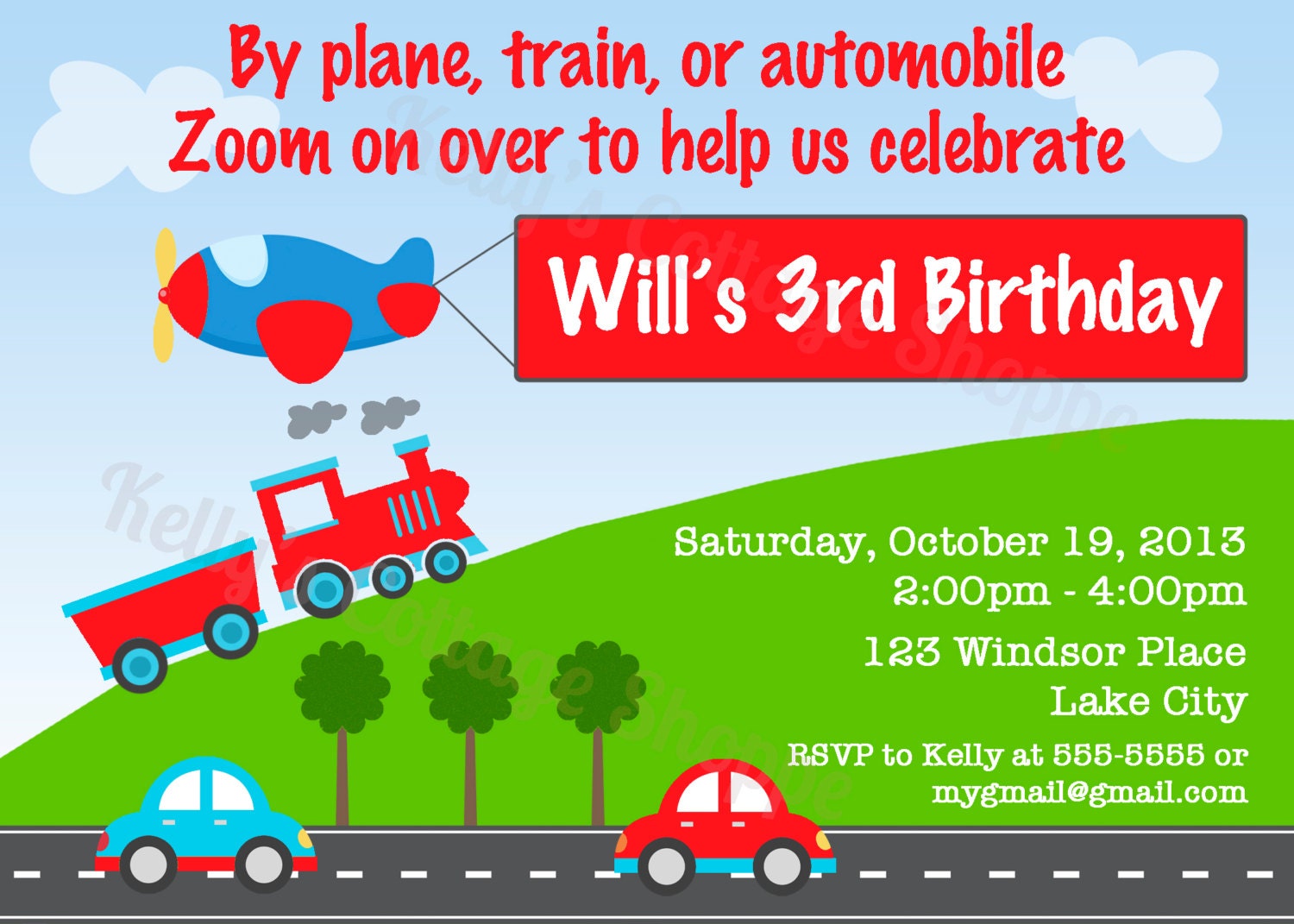 Planes, Trains, & Automobiles Birthday Party Invitation.... Custom, Printable, Digital Il_570xn