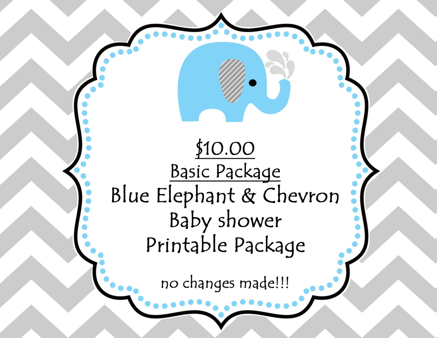 INSTANT DOWNLOAD.Printable Blue Elephant Baby Shower Party Package. Digital You Print Party Package. Gray Chevron and Blue Elephant Shower. Il_570xn