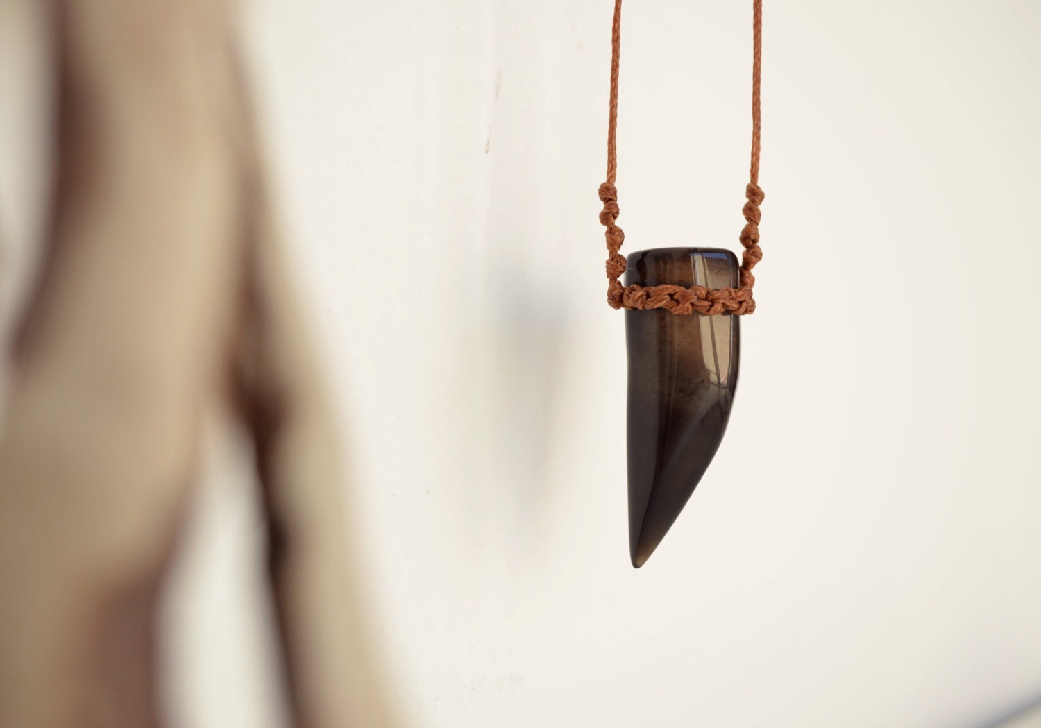 tribal horn necklace, tusk necklace, black agate, good luck necklace, black, brown, tooth talon necklace - colortreasures