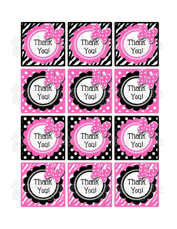 INSTANT DOWNLOAD Diy Disney Minnie Mouse Inspired Birthday Party Digital PRINTABLE Thank You Square 2" Tags Il_570xn