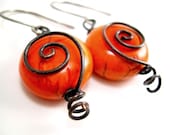 Black and Orange Earrings Black and Orange Jewelry Orange and Black Jewelry Orange and Black Earrings Spiral Earrings Black Wire Earrings - KiawahCollection