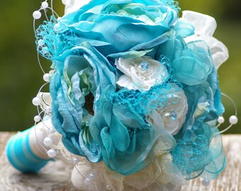 Tiffany Blue Bridal Bouquet Silk and fabric flower Bouquet