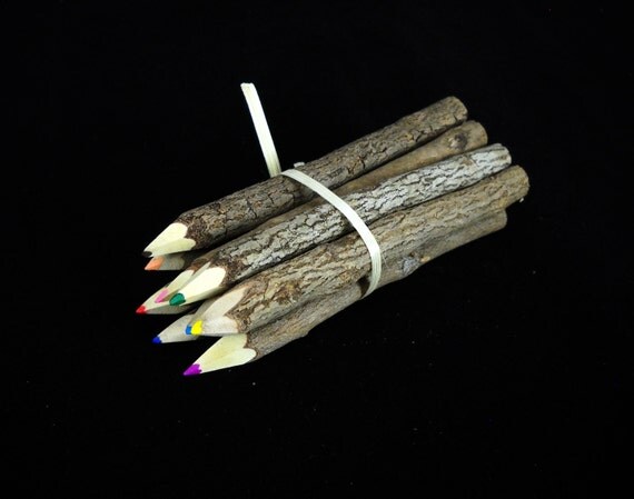 Items similar to 9ct 5" Colored Twig Pencils Tree Branch Stick natural wood pencil pen novelty