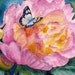 Pink Peony Painting Watercolor Flower and Butterfly Original Handmade Art Janet Zeh