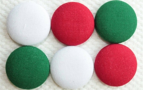 CHRISTMAS red, white, and green fabric button magnet, covered button magnet, kitchen magnet -- set of 6 Il_570xn