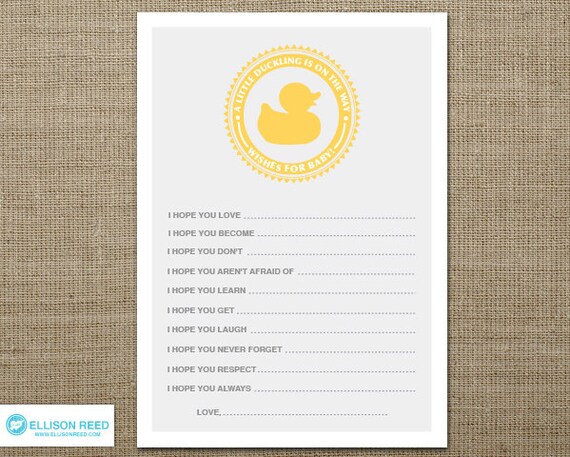Duck wish card - Duck Baby Shower - Wish for Baby - rubber duck - duck Printable - baby shower printable Il_570xn