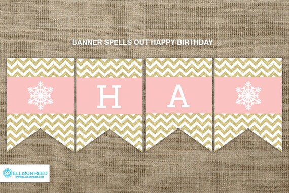Onderland Printable - Winter Onderland Birthday banner - Snowflake printable - First birthday - Chevron Glitter - party decorations Il_570xn