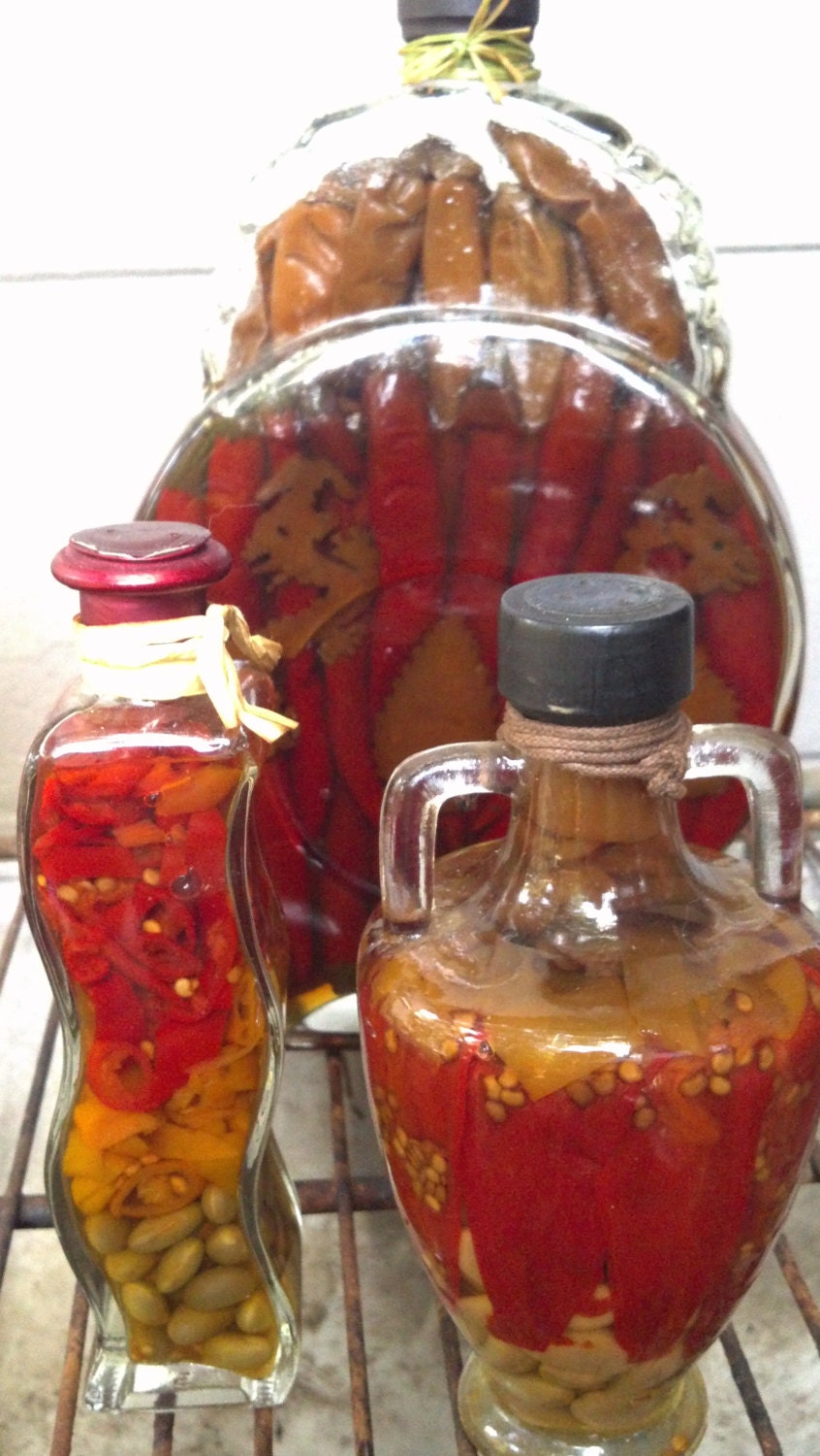 Set of 3 Three Vinegar Infused Bottles Filled by PattiesPassion