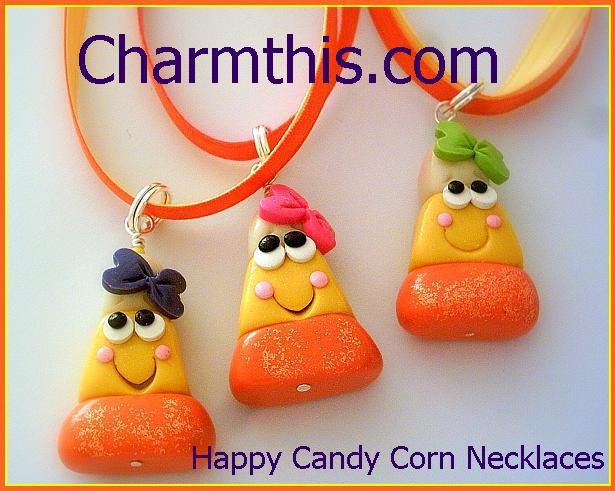 Happy Candy Corn Polymer Clay  Necklace - CharmthisClayCharms