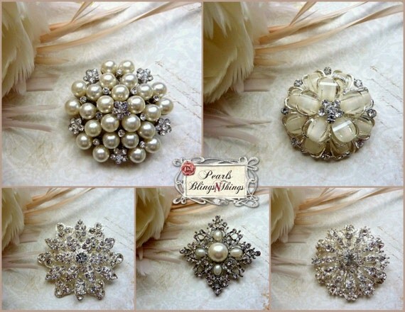 Set of 5 YOUR CHOICE Large Bridal Silver by PearlsBlingsNThings