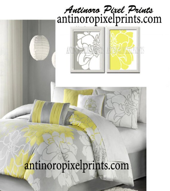 Digital Posters Yellow Grey White Wall Art by antinoropixelprints