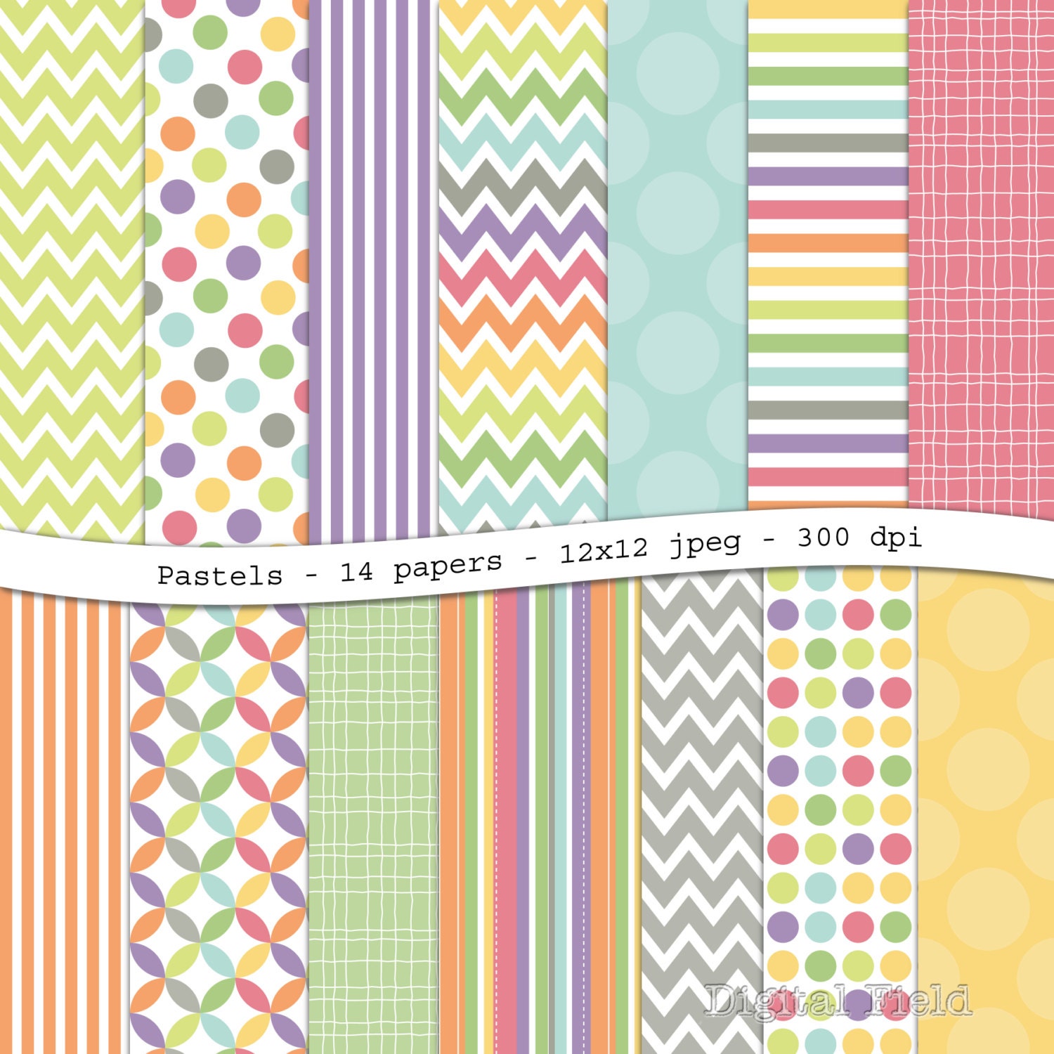 Pastel Digital Scrapbooking Paper Pack Printable Jpeg