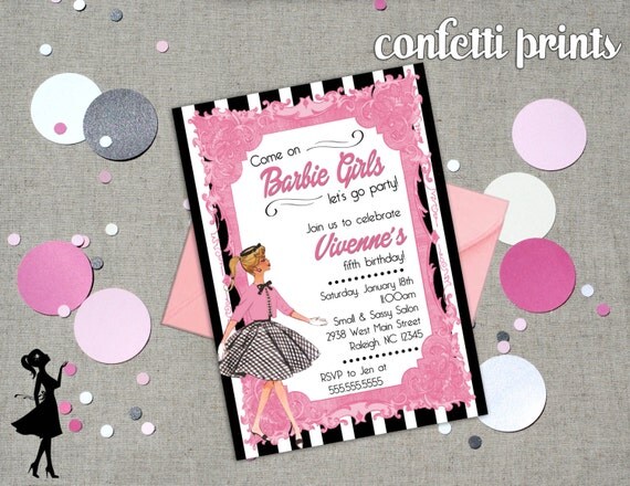 VINTAGE BARBIE Birthday Invitation Printable Il_570xn