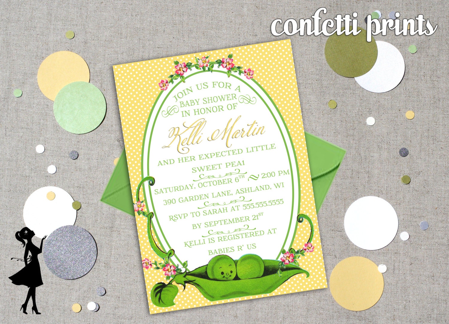 Vintage Baby Shower Invitation - SWEET PEA Printable Il_570xn