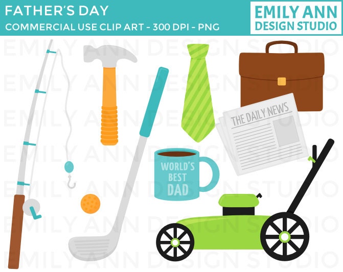 50% OFF - Father's Day Dad Work Briefcase Golf Fishing Cute Clip Art - Commercial Use - Scrapbooking Invitations Cards - Instant Download Il_570xn