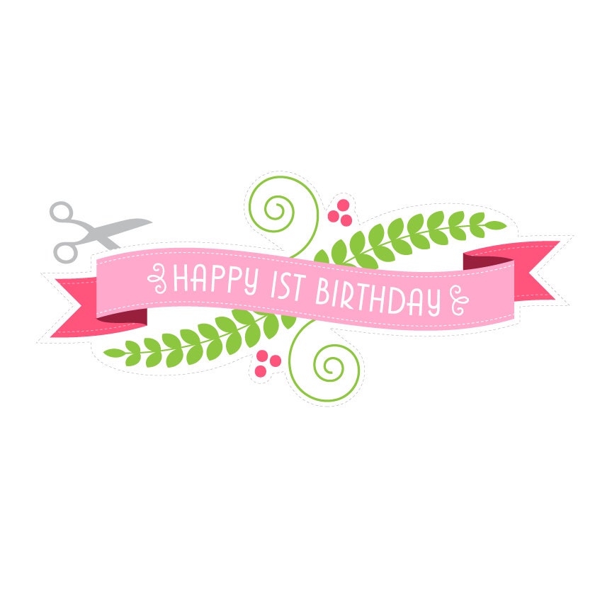 Printable Cake Banner Happy 1st Birthday by EspeciallyPaper
